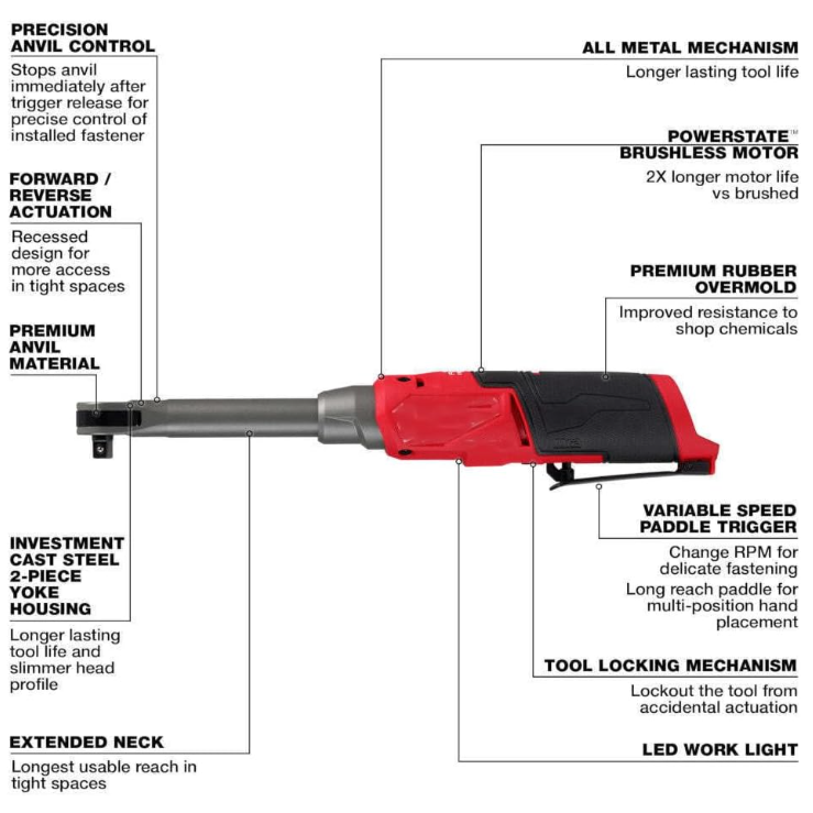 Milwaukee 2569-20 M12 FUEL™ 3/8" Extended Reach High Speed Ratchet (Tool Only)