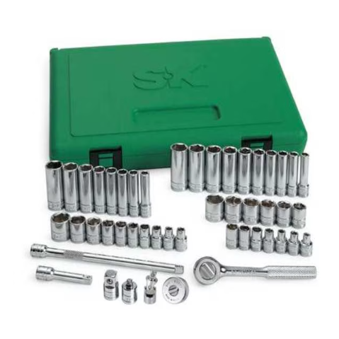 SK 91848 48 Piece 1/4" Drive 6 Point Standard and Deep Fractional and Metric Chrome Socket Set w/ Universal Joint