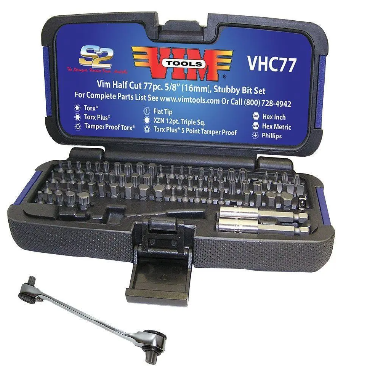 VIM Tools VHC77 Half Cut Low Profile Master Bit Set - 5/8" Long 77pc