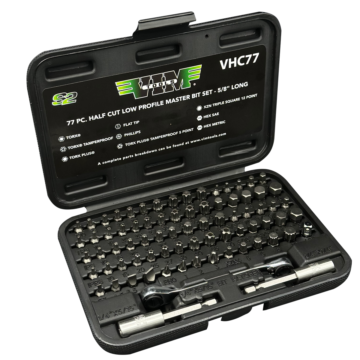 VIM Tools VHC77 Half Cut Low Profile Master Bit Set 5 8 Long 77pc vim-tools-vhc77-half-cut-low-profile-master-bit-set-5-8-long-77pc