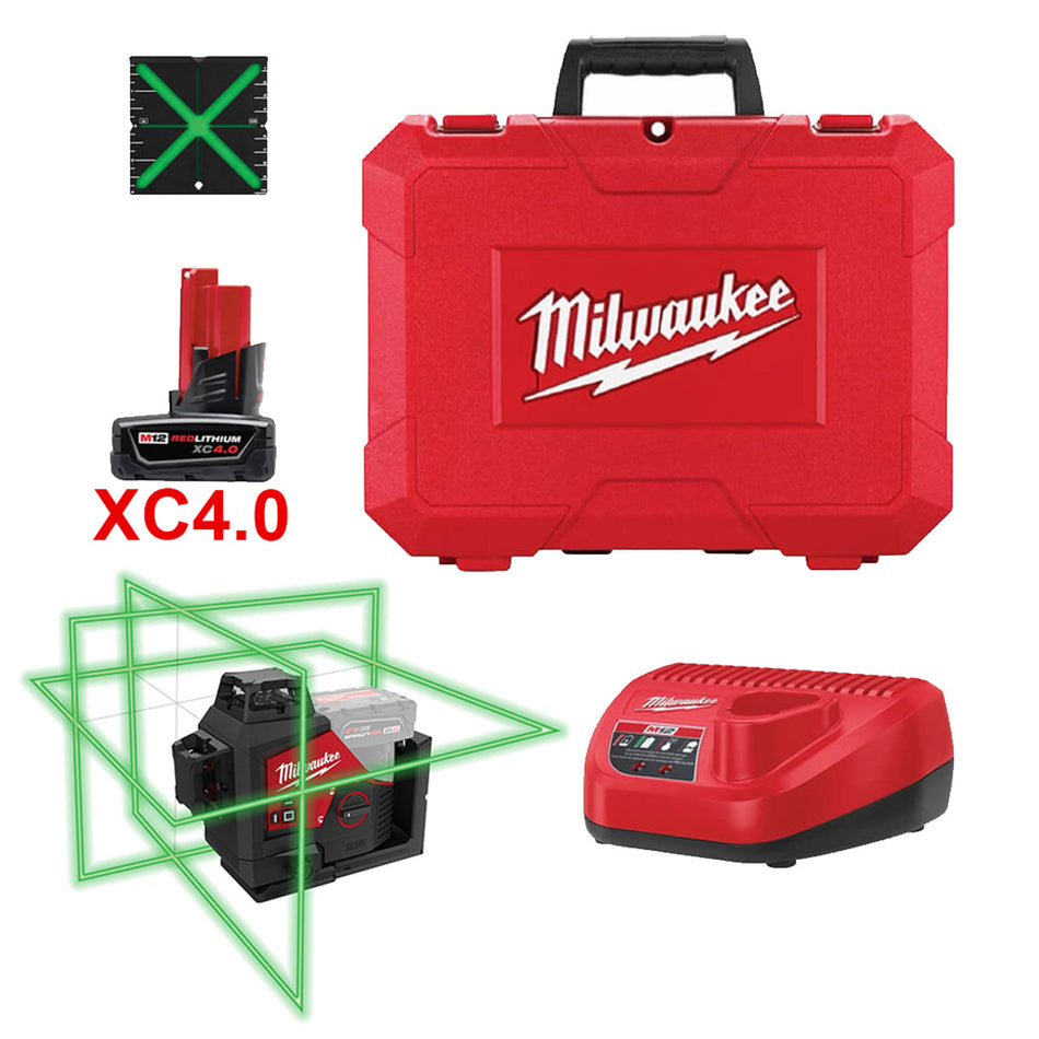 Milwaukee 3632-21 M12™ Green 360˚ 3 Plane Laser Kit