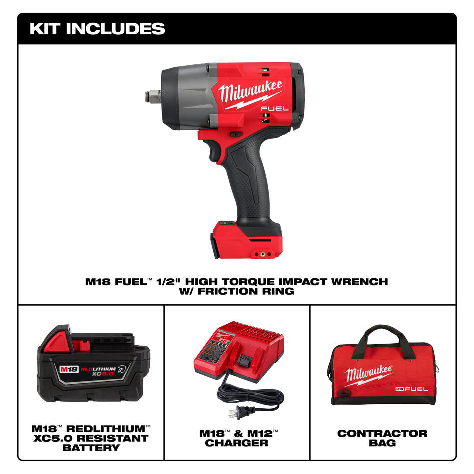 Milwaukee 2967-21B M18 Fuel 1/2" High Torque Impact Wrench w/Friction Ring Kit
