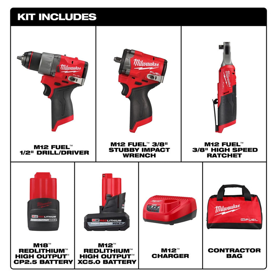 Milwaukee 3424-23 M12 FUEL 3-Tool Combo Kit