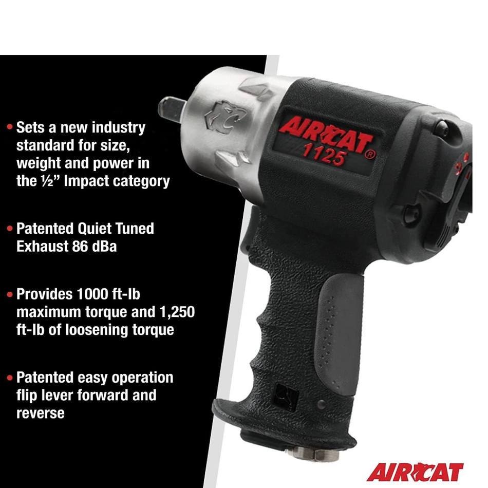 AirCat 1125 - 1/2" Composite Impact Wrench, 1000 ft-lb Maximum Torque