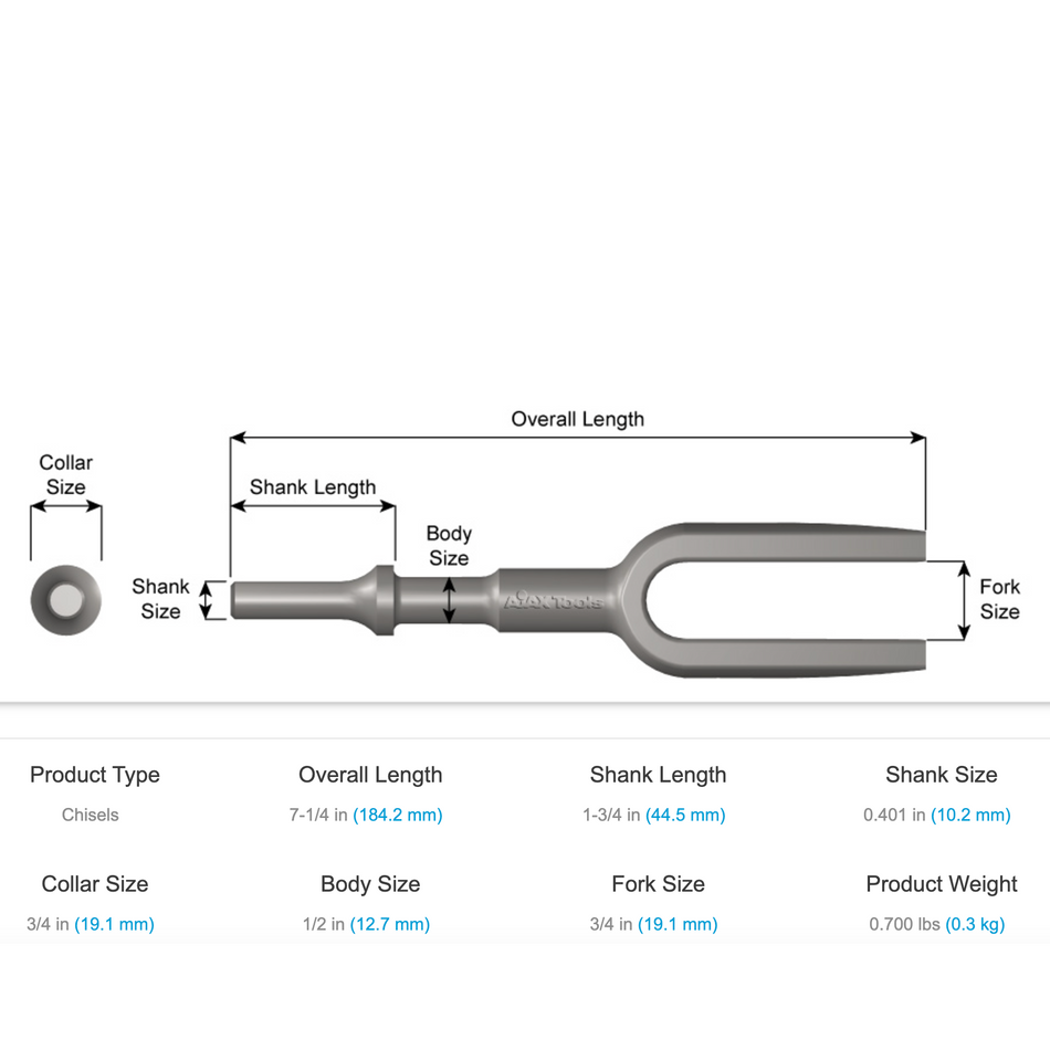 Ajax Tools A903-3/4 - Ball Joint & Tie Rod Separator Chisel, 7-1/4" Length; 3/4" Fork