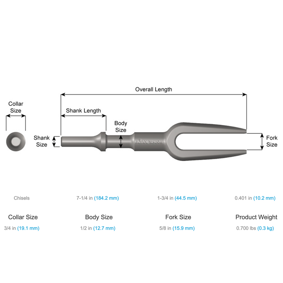 Ajax Tools A903-5/8 Ball Joint & Tie Rod Separator Chisel, 7-1/4" Length; 5/8" Fork