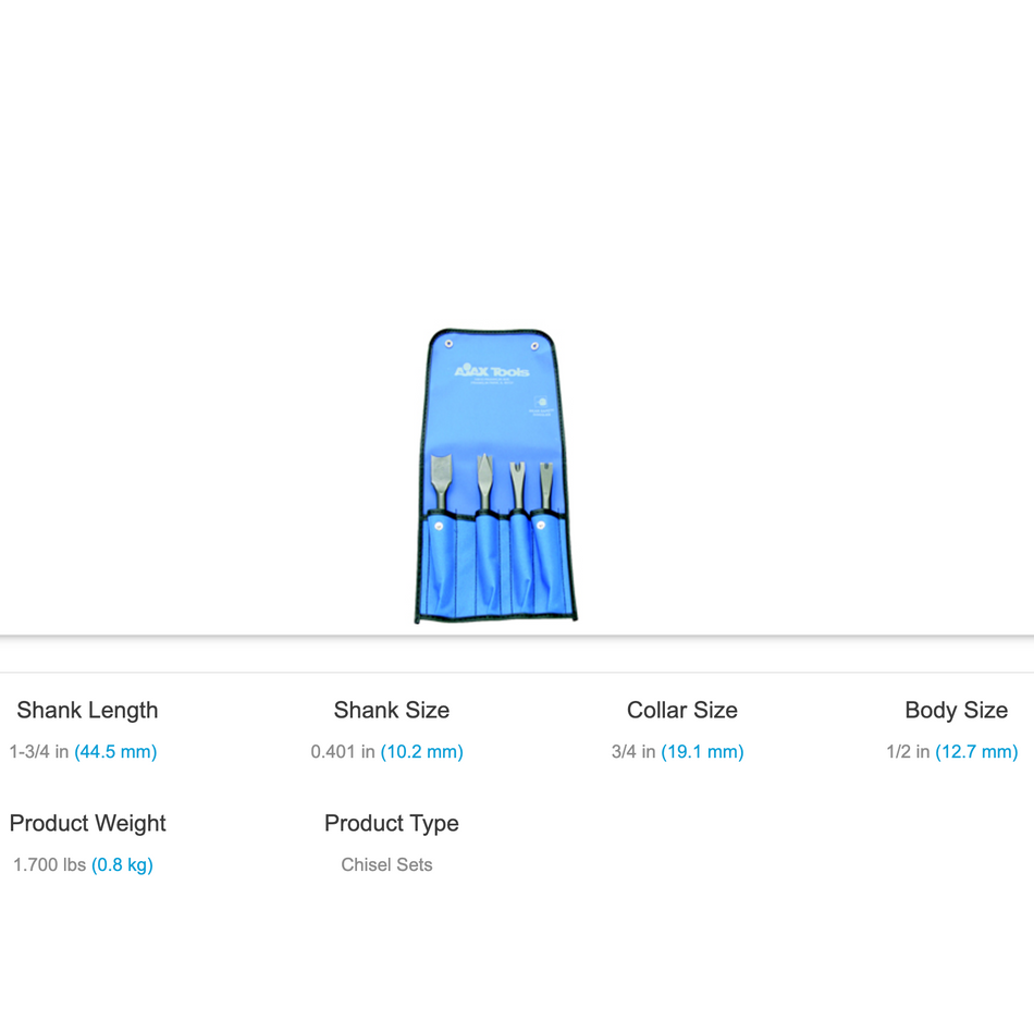 Ajax Tools A9044 ZG Shank Pneumatic Body Specialist Chisel Set, 4pc