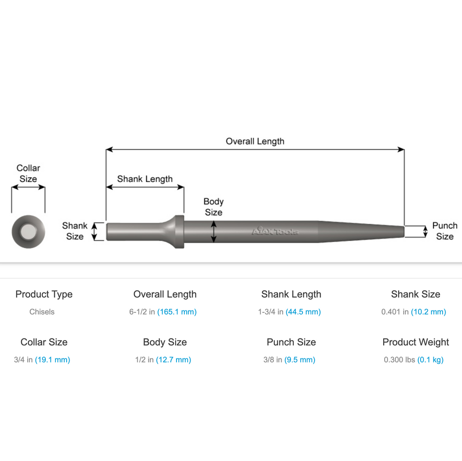 Ajax Tools A911 Tapered Punch, 3/8" Punch, 6-1/2" Length