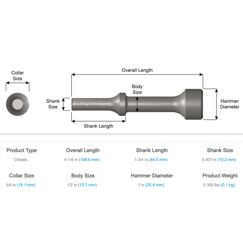 Ajax Tools A945 Hammer Chisel, 1" Hammer, 4-1/4" Length