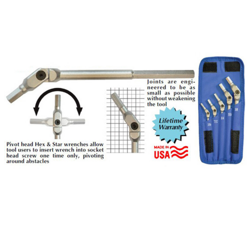 Bondhus Hex Pro 00009 Pivot Head Wrench Set (5 Piece), Includes Sizes: 3/16, 7/32, 1/4, 5/16 & 3/8"