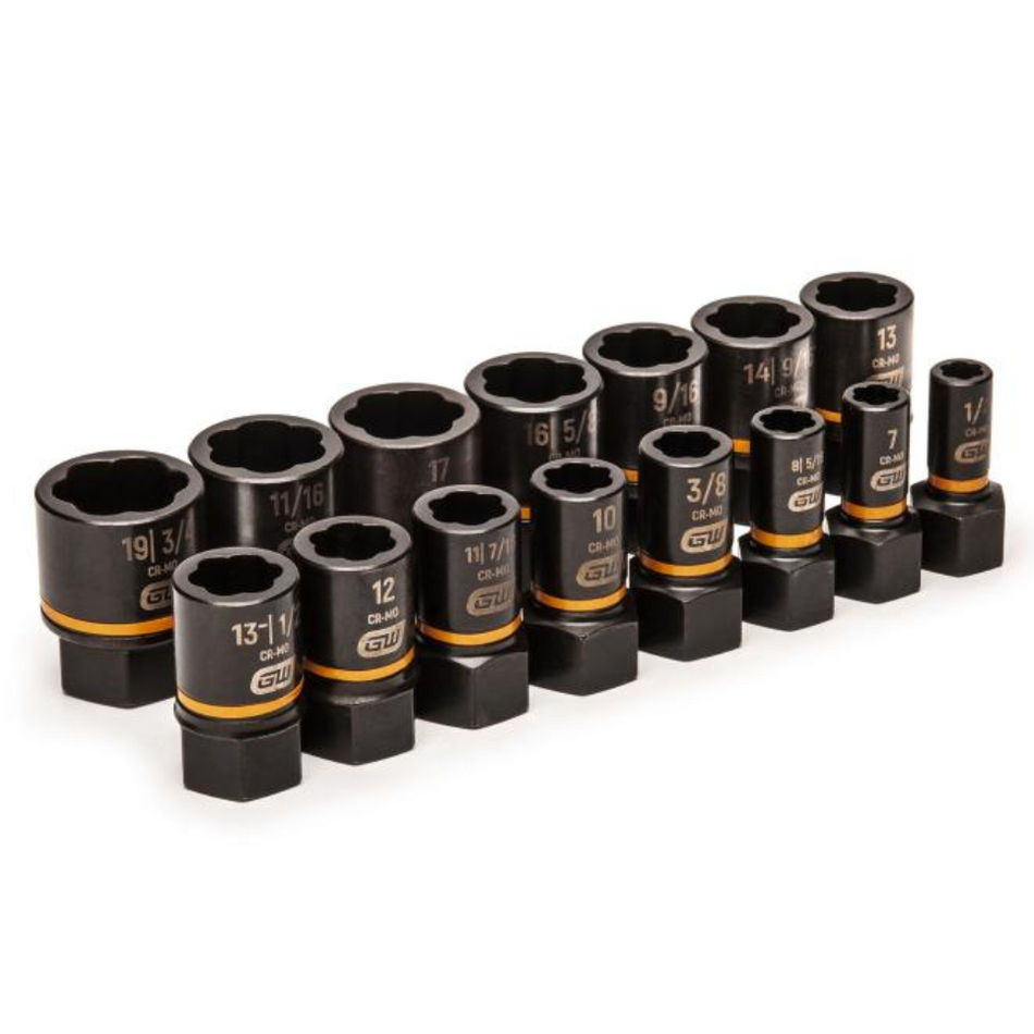 GearWrench 84783 - 15 Piece 1/4" & 3/8" Drive Bolt Biter™ Impact Extraction Socket Set