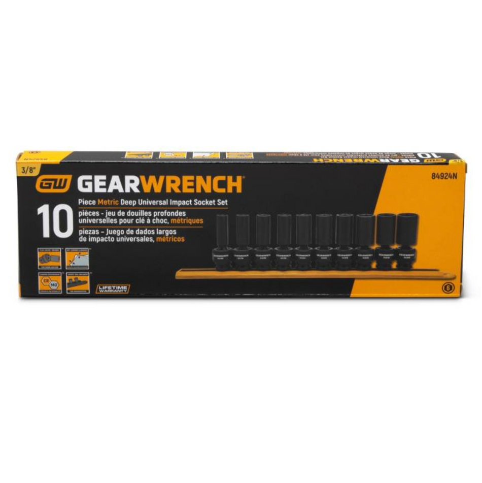 GearWrench 84924N 10 Piece 3/8" Drive 6 Point Deep Universal Impact Metric Socket Set
