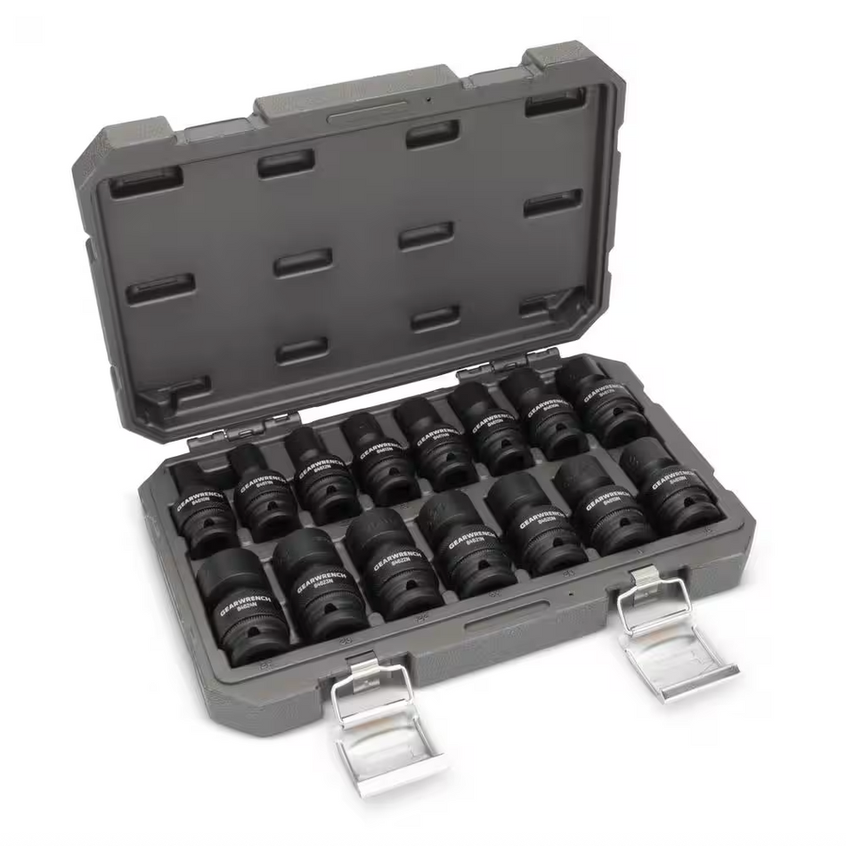 GearWrench 84939N 15 Piece 1/2" Drive 6 Point Standard Universal Impact Metric Socket Set