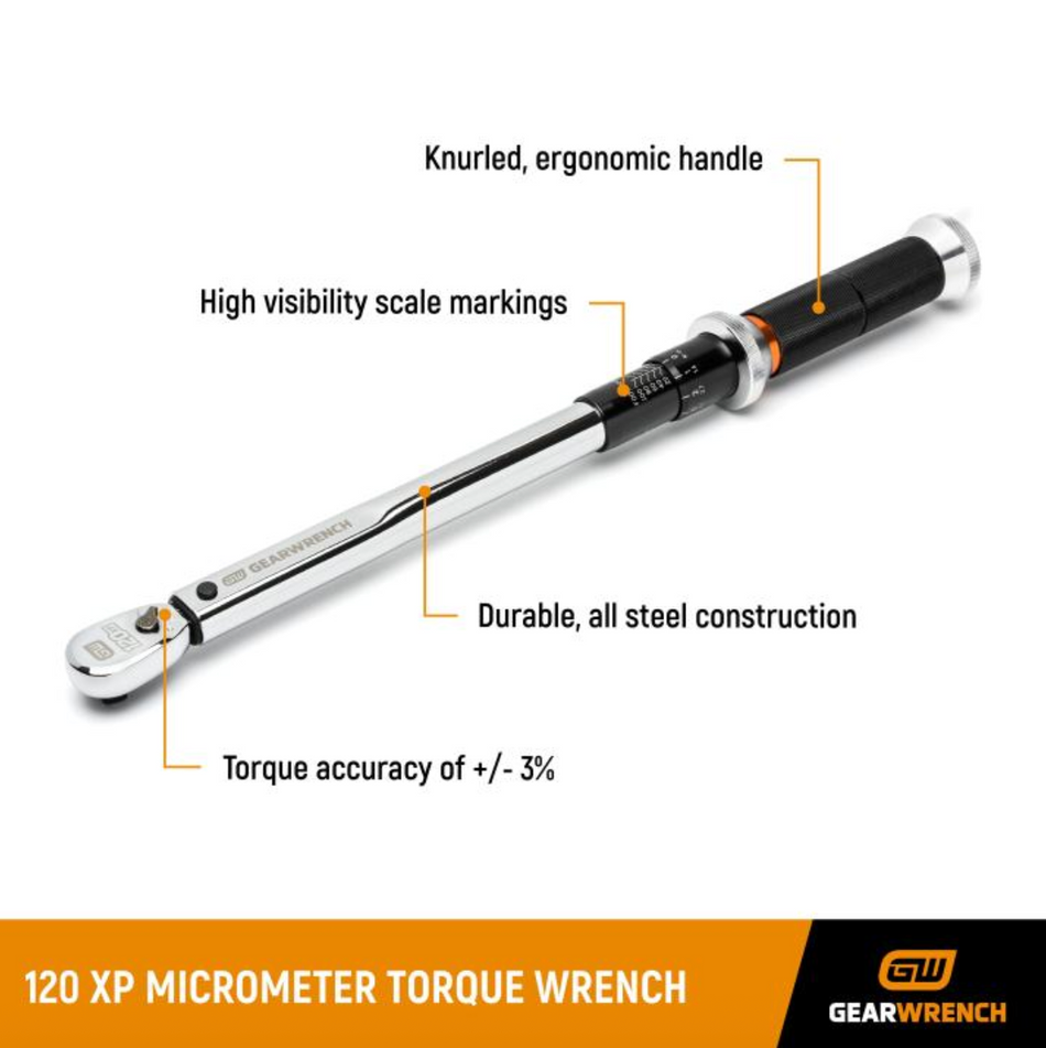 GearWrench 85176 - 3/8" Drive 120XP™ Micrometer Torque Wrench 10-100 ft/lb
