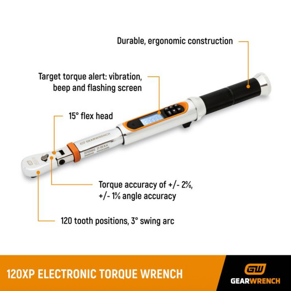 GearWrench 85196 - 1/2" 120XP™ Flex Head Electronic Torque Wrench with Angle