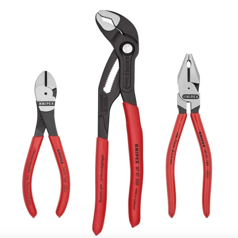 Knipex 002010 Cobra®  Pliers: High Leverage, Combination, Diagonal, 3pc