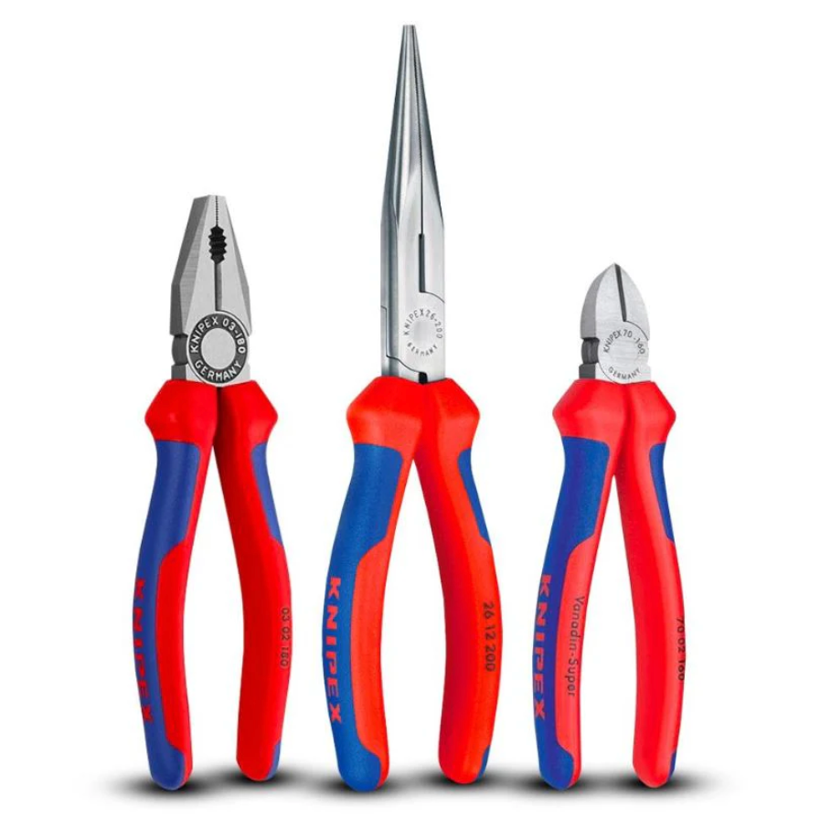Knipex 002011 Assembly Set Pliers: Diagonal, Lineman's, Long Nose - 3pc