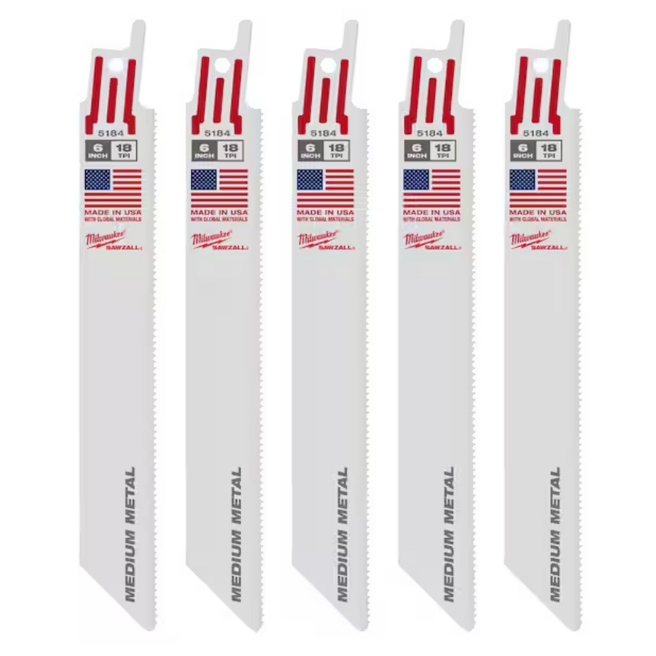 Milwaukee 48-00-5184 - 6" 18 TPI SAWZALL® Blade for Medium Metal (5 PK)