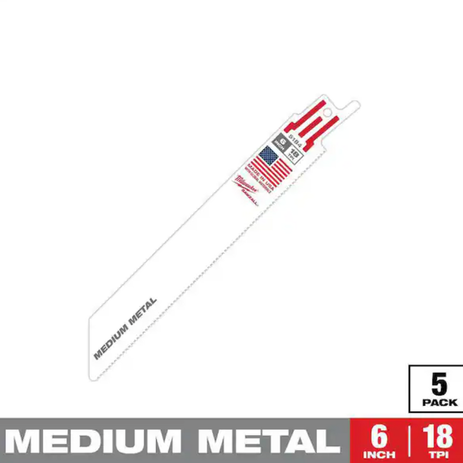 Milwaukee 48-00-5184 - 6" 18 TPI SAWZALL® Blade for Medium Metal (5 PK)