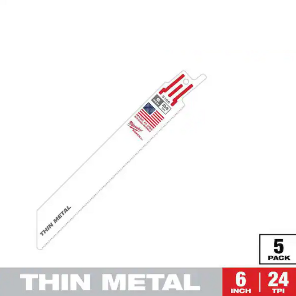 Milwaukee 48-00-5186 - 6" 24 TPI SAWZALL® Blade for Medium Metal (5 PK)