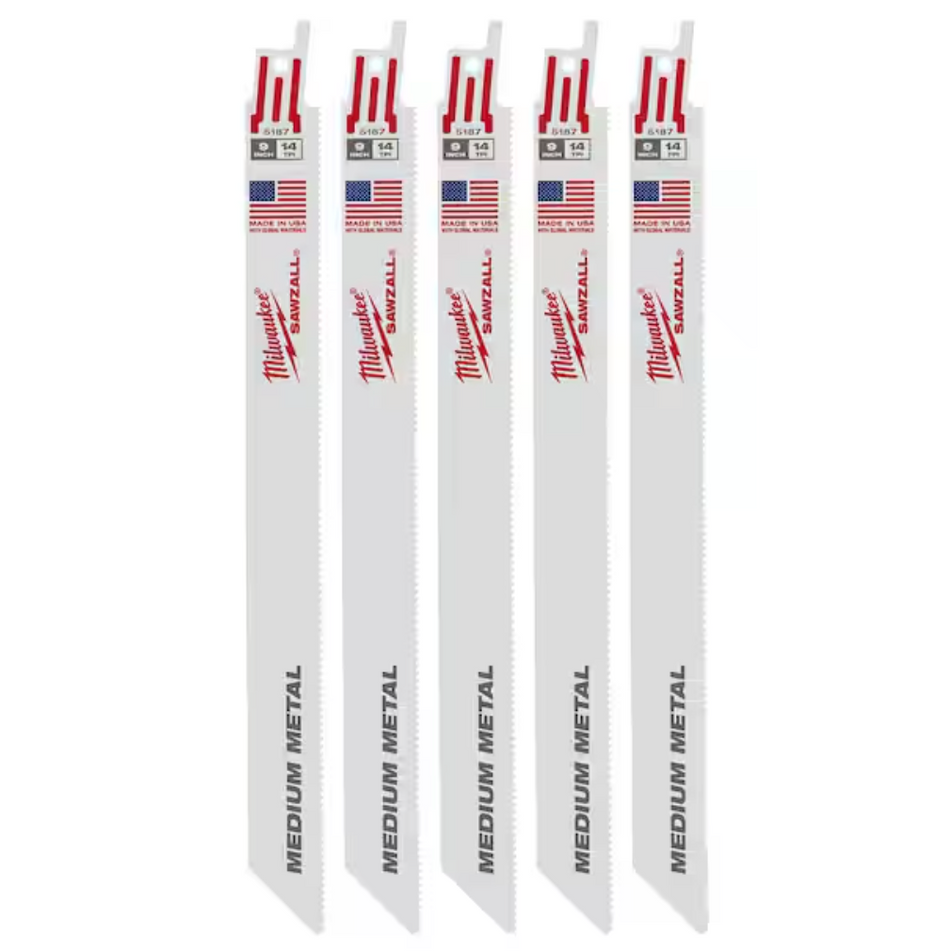Milwaukee 48-00-5187 - 9" 14 TPI SAWZALL® Blade for Medium Metal (5 PK)