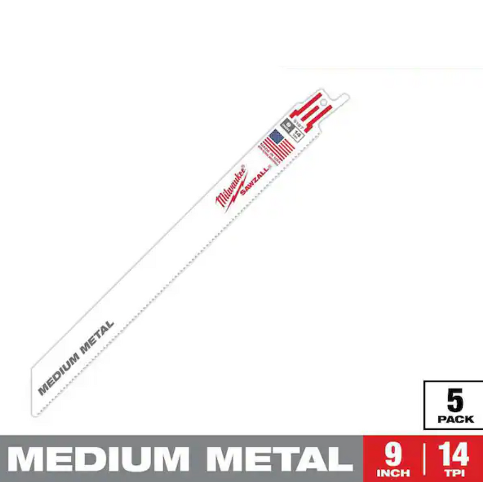 Milwaukee 48-00-5187 - 9" 14 TPI SAWZALL® Blade for Medium Metal (5 PK)