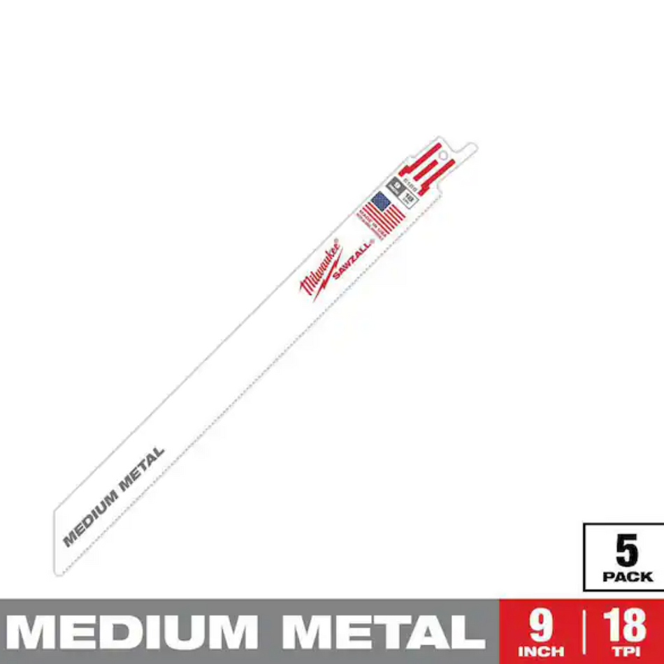 Milwaukee 48-00-5188 - 9" 18 TPI SAWZALL® Blade for Medium Metal (5 PK)