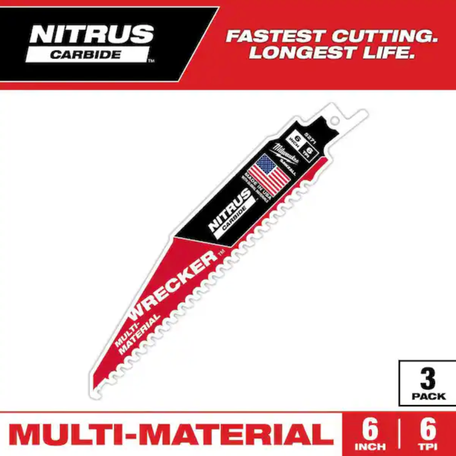 Milwaukee 48-00-5371 - 6" WRECKER™ with NITRUS™ Carbide SAWZALL® Blade for Multi-Material (3 PK)