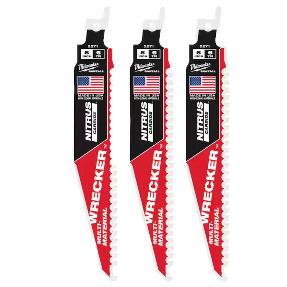 Milwaukee 48-00-5371 - 6" WRECKER™ with NITRUS™ Carbide SAWZALL® Blade for Multi-Material (3 PK)