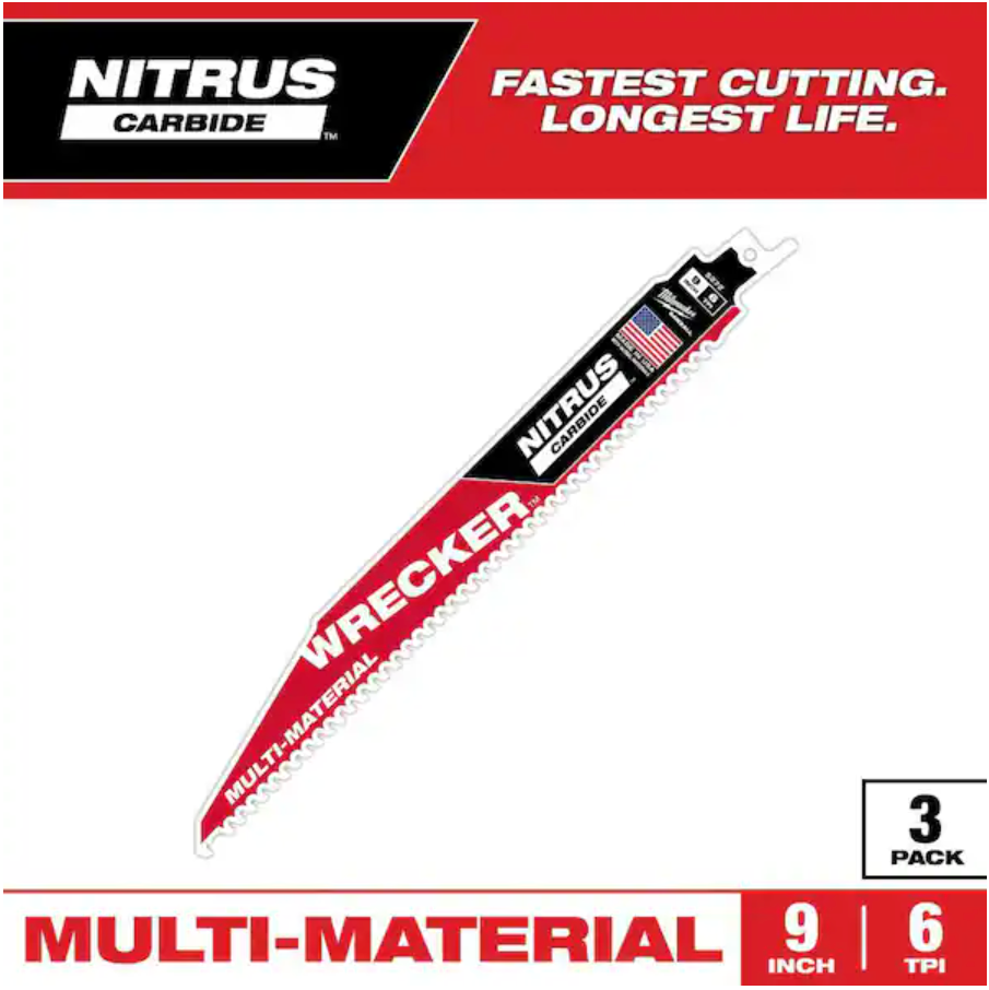 Milwaukee 48-00-5372 - 9" WRECKER™ with NITRUS™ Carbide SAWZALL® Blade for Multi-Material (3 PK) (Copy)
