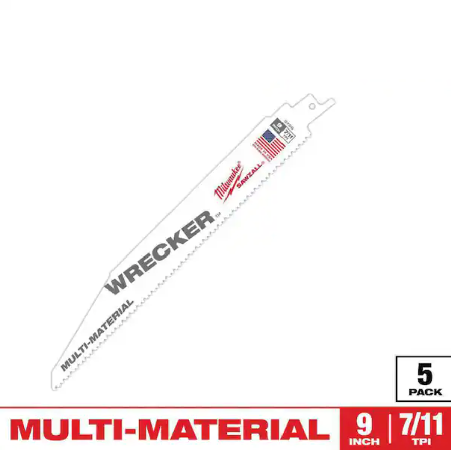 Milwaukee 48-00-5706 - 9" 7/11 TPI WRECKER™ SAWZALL® Blade for Multi-Material (5 PK)