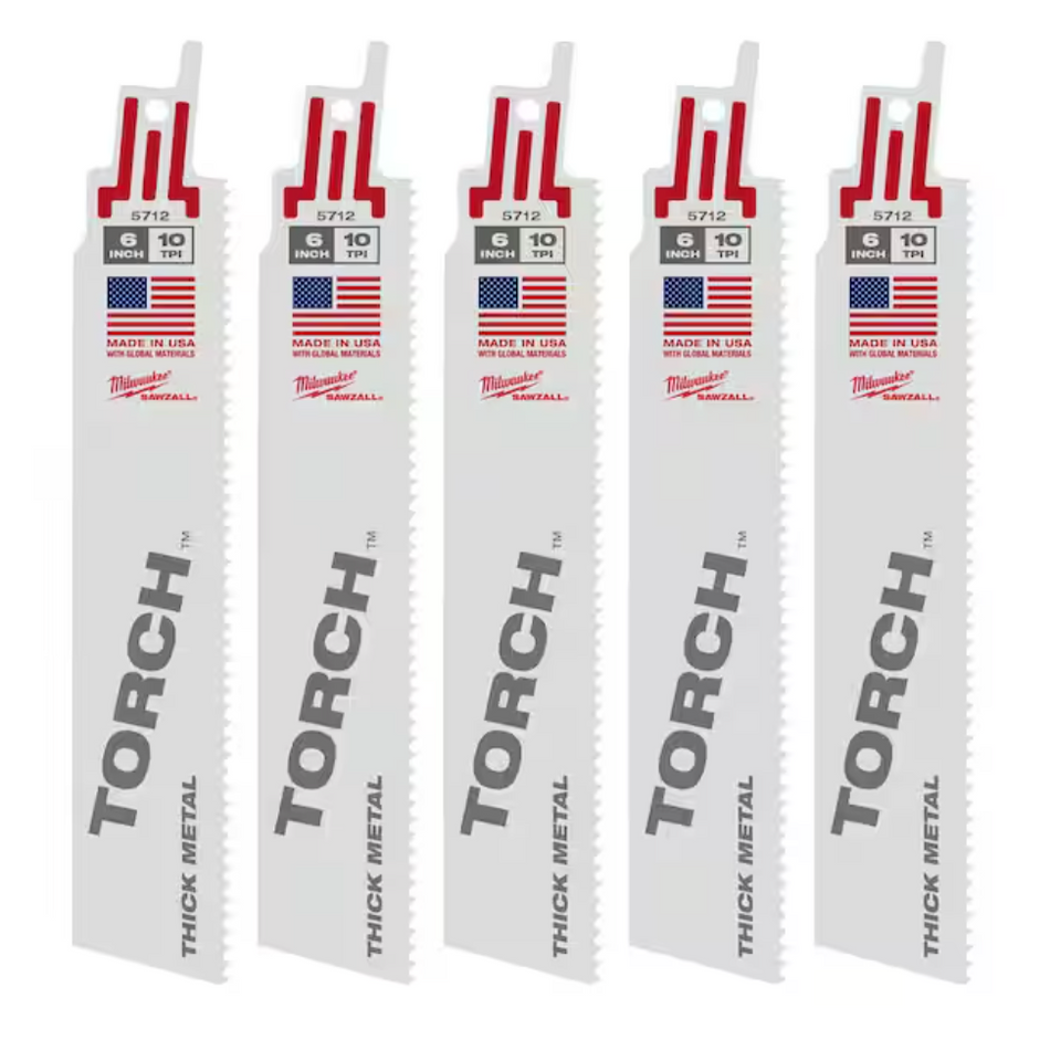 Milwaukee 48-00-5712 - 6" 10 TPI TORCH™ SAWZALL® Blade for Thick Metal (5 PK)