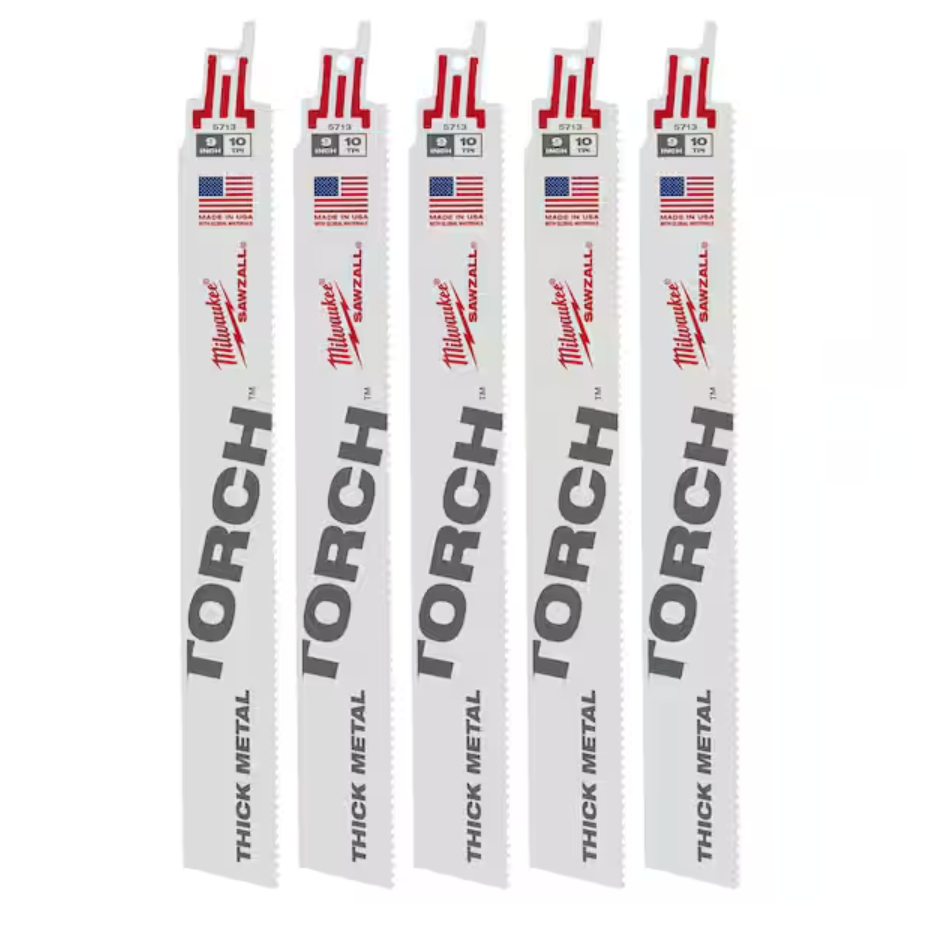 Milwaukee 48-00-5713 - 9" 10 TPI TORCH™ SAWZALL® Blade for Thick Metal (5 PK)