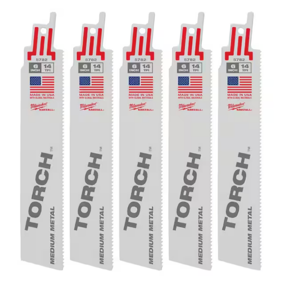 Milwaukee 48-00-5782 - 6" 14 TPI TORCH™ SAWZALL® Blade for Medium Metal (5 PK)