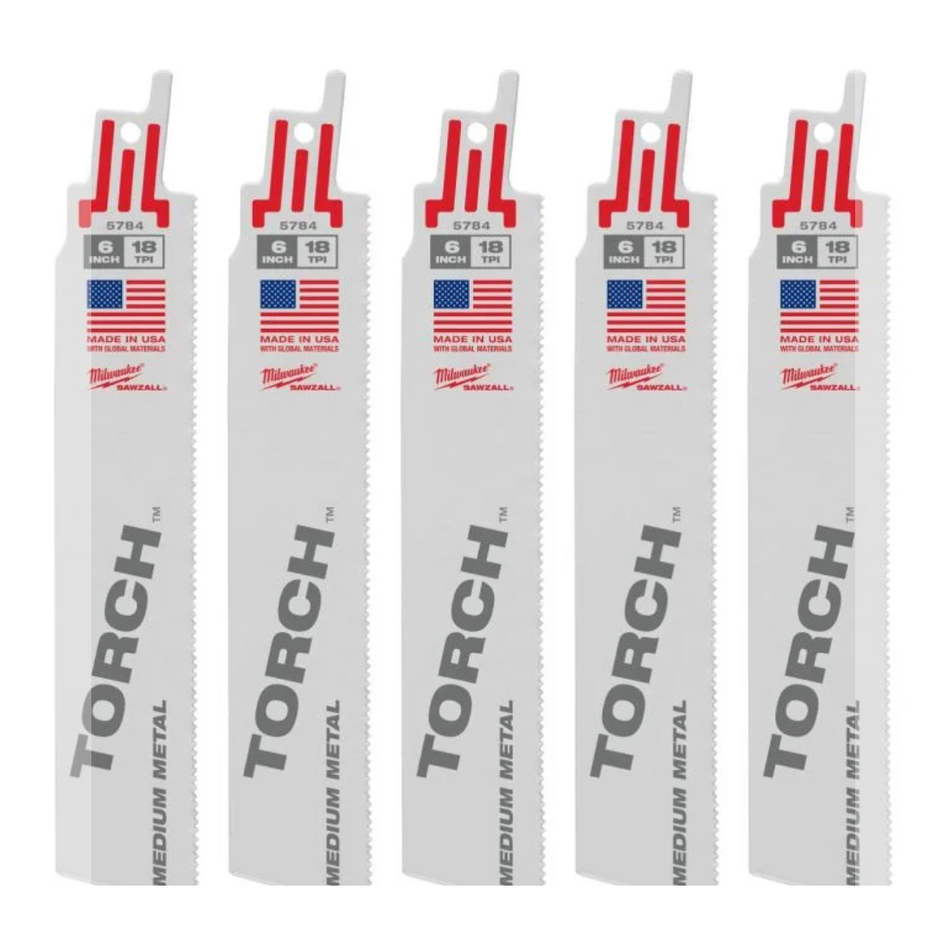 Milwaukee 48-00-5784 - 6" 18 TPI TORCH™ SAWZALL® Blade for Medium Metal (5 PK)