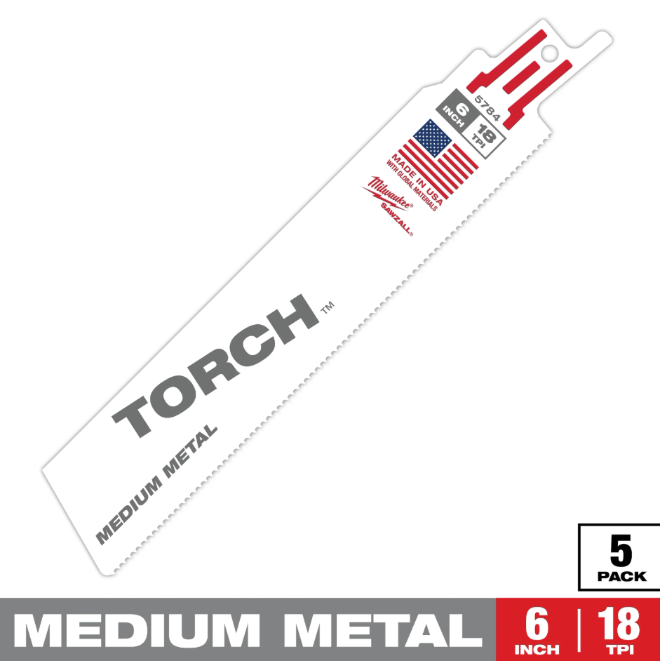 Milwaukee 48-00-5784 - 6" 18 TPI TORCH™ SAWZALL® Blade for Medium Metal (5 PK)