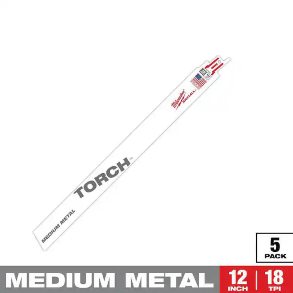 Milwaukee 48-00-5789 - 12" 18 TPI TORCH™ SAWZALL® Blade for Medium Metal (5 PK)