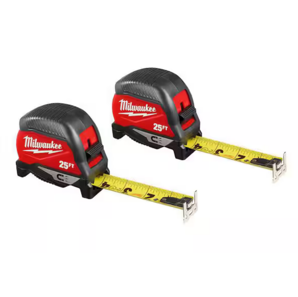 Milwaukee 48-22-1025MG Compact Magnetic Tape Measure, 2pk