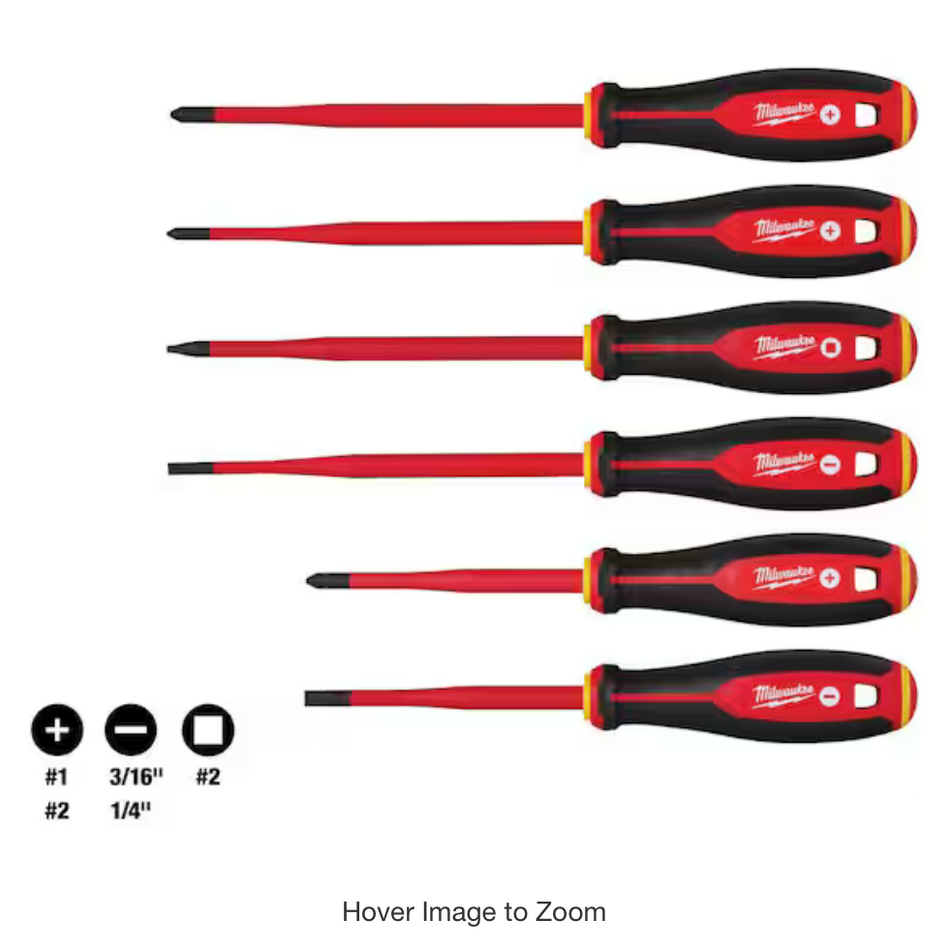 Milwaukee 48-22-2206 - 6pc 1000V Insulated Slim Tip Screwdriver Set