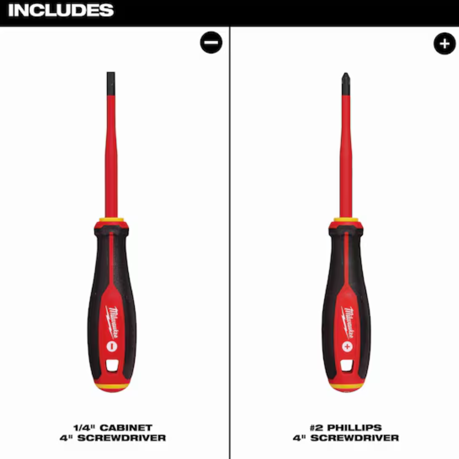 Milwaukee 48-22-2207 - 1000V Insulated Slim Tip Screwdriver Set, 2pc