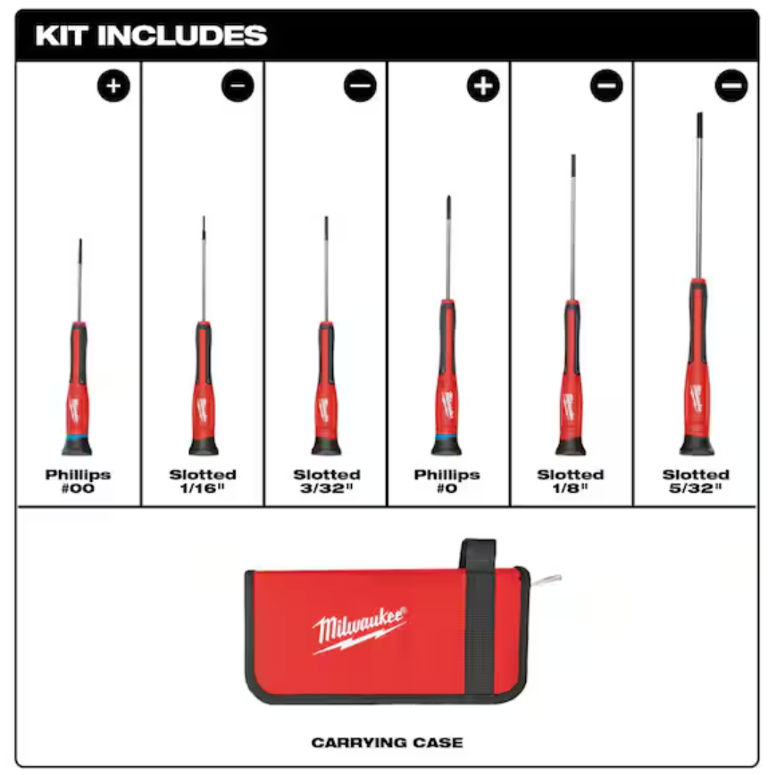 Milwaukee 48-22-2606 Precision Screwdriver Set w/ Case, 6pc