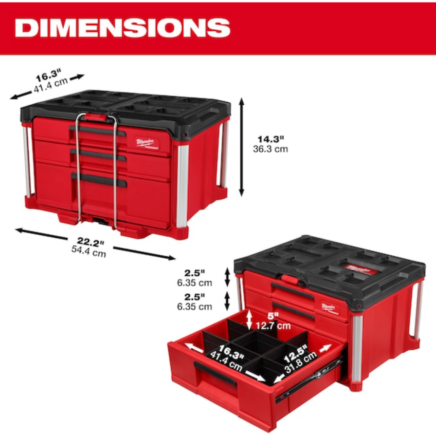 Milwaukee 48-22-8447 PACKOUT™ Multi-Depth 3-Drawer Tool Box