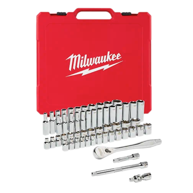 Milwaukee 48-22-9008 - 3/8" Drive Ratchet & Socket Set - SAE & Metric, 56pc