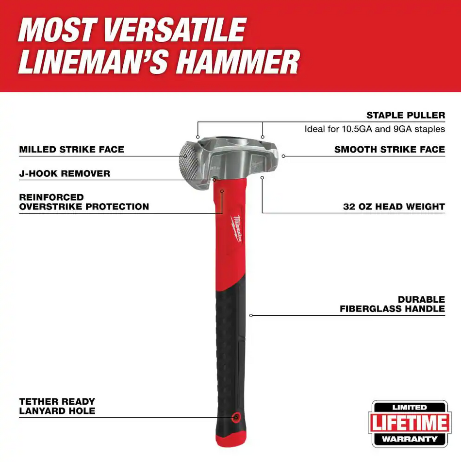 Milwaukee 48-22-9040 - 4-in-1 Lineman's Hammer, 32oz