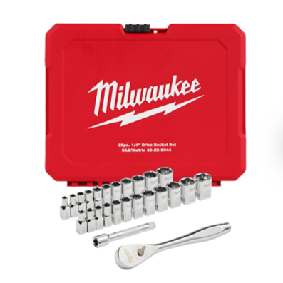 Milwaukee 48-22-9044 - 25pc 1/4" Drive Metric & SAE Ratchet and Socket Set with FOUR FLAT™ SIDES