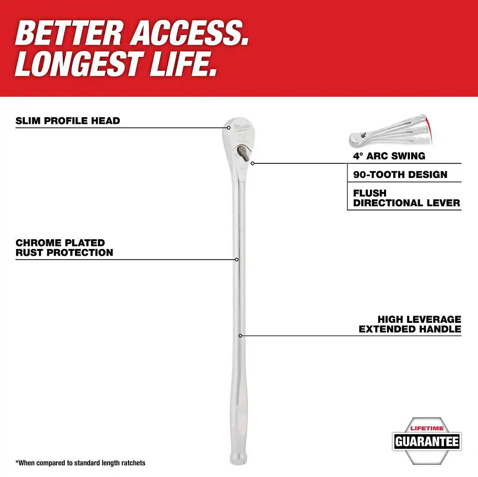Milwaukee 48-22-9050 1/2-Inch Drive 18-Inch Ratchet - Chrome Plated Steel