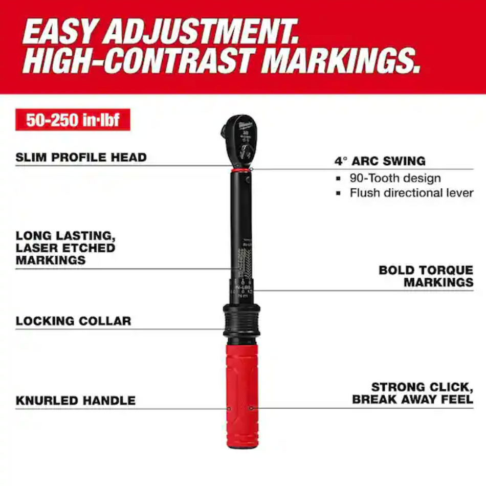 Milwaukee 48-22-9201 - 3/8” Drive Click Torque Wrench (50-250 in·lbf)