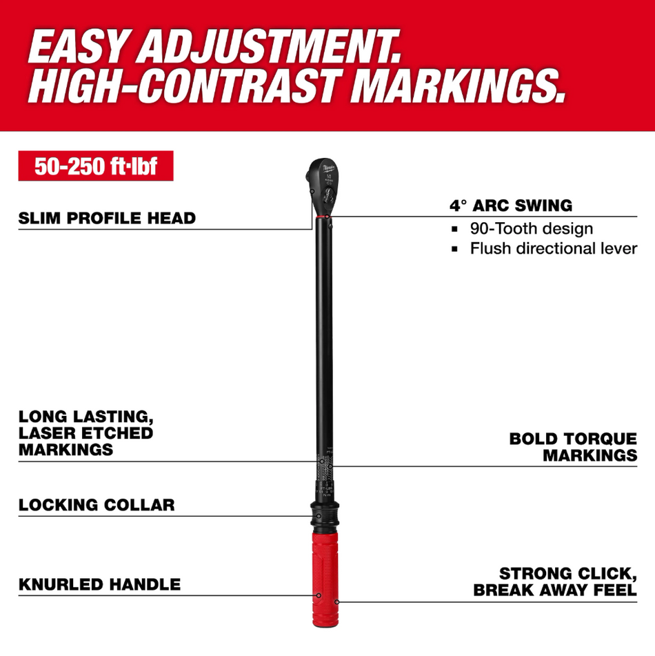 Milwaukee 48-22-9203 - 1/2" Drive Click Torque Wrench (50-250 ft·lbf)