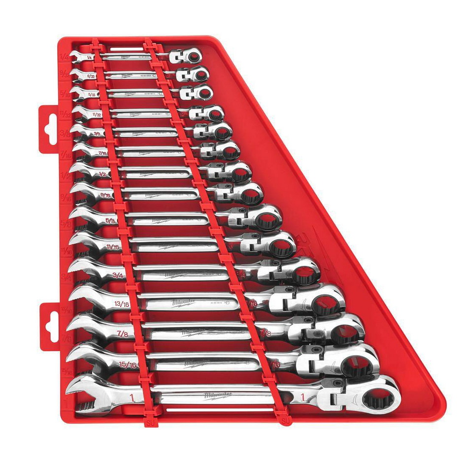 Milwaukee 48-22-9413 SAE Flex Head Ratcheting Combination Wrench Set, 15pc