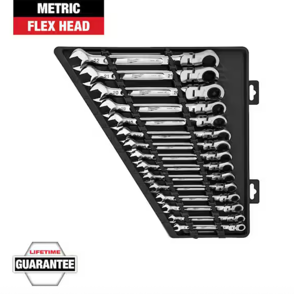Milwaukee 48-22-9513 Metric Flex Head Ratcheting Combination Wrench, 15pc